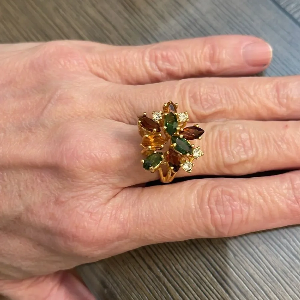 Vintage 18KT HGE Multicolor Cluster Stone Ring Sz 6 - Aurora Jewelry Co. ?